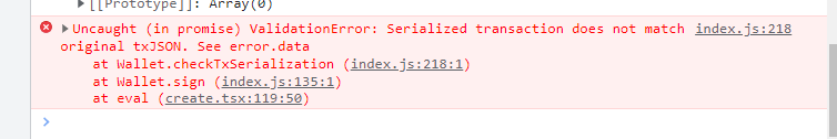 the signature validation error thrown by xrpl sign method